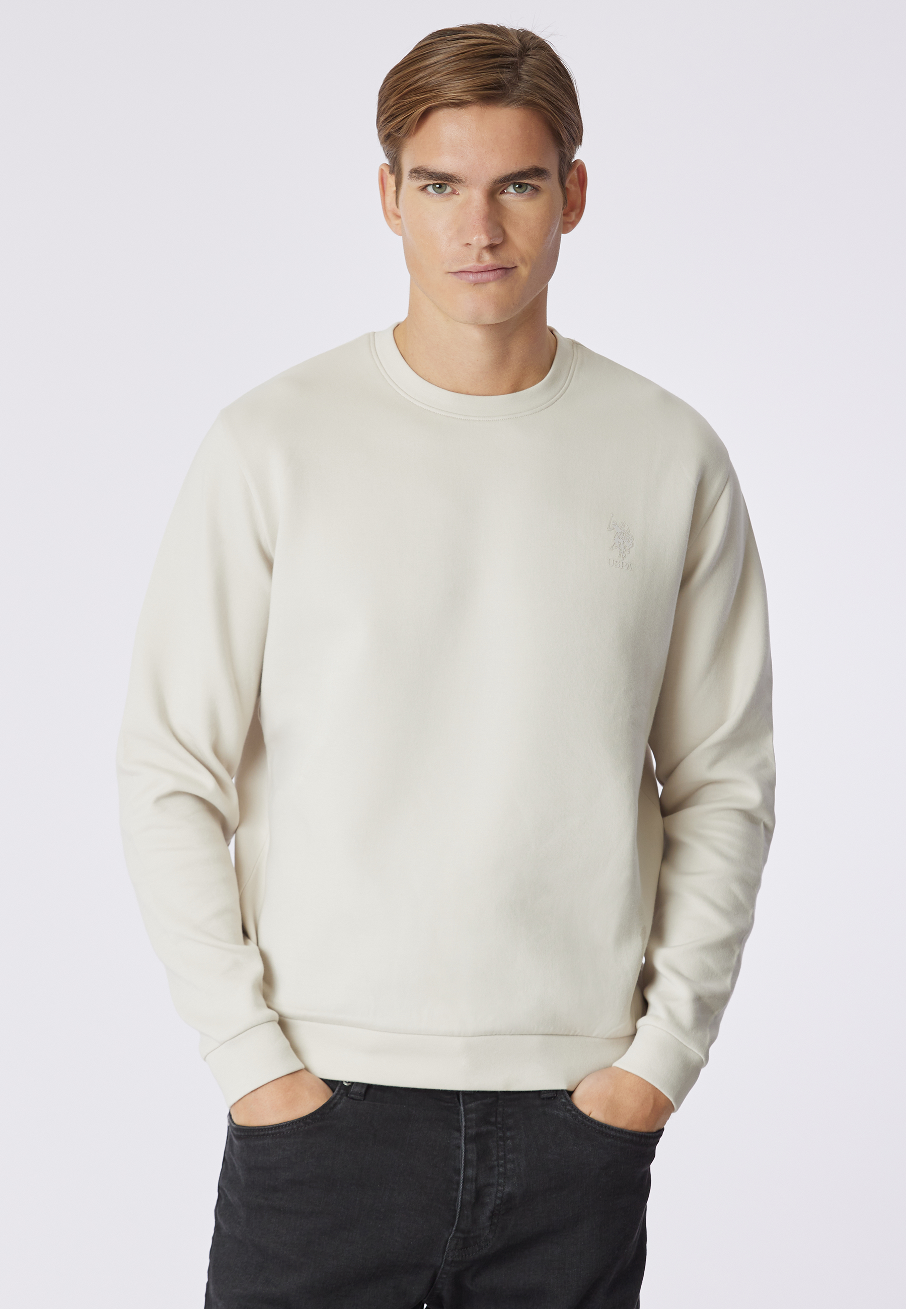 Felpa girocollo in misto cotone e scuba fleece