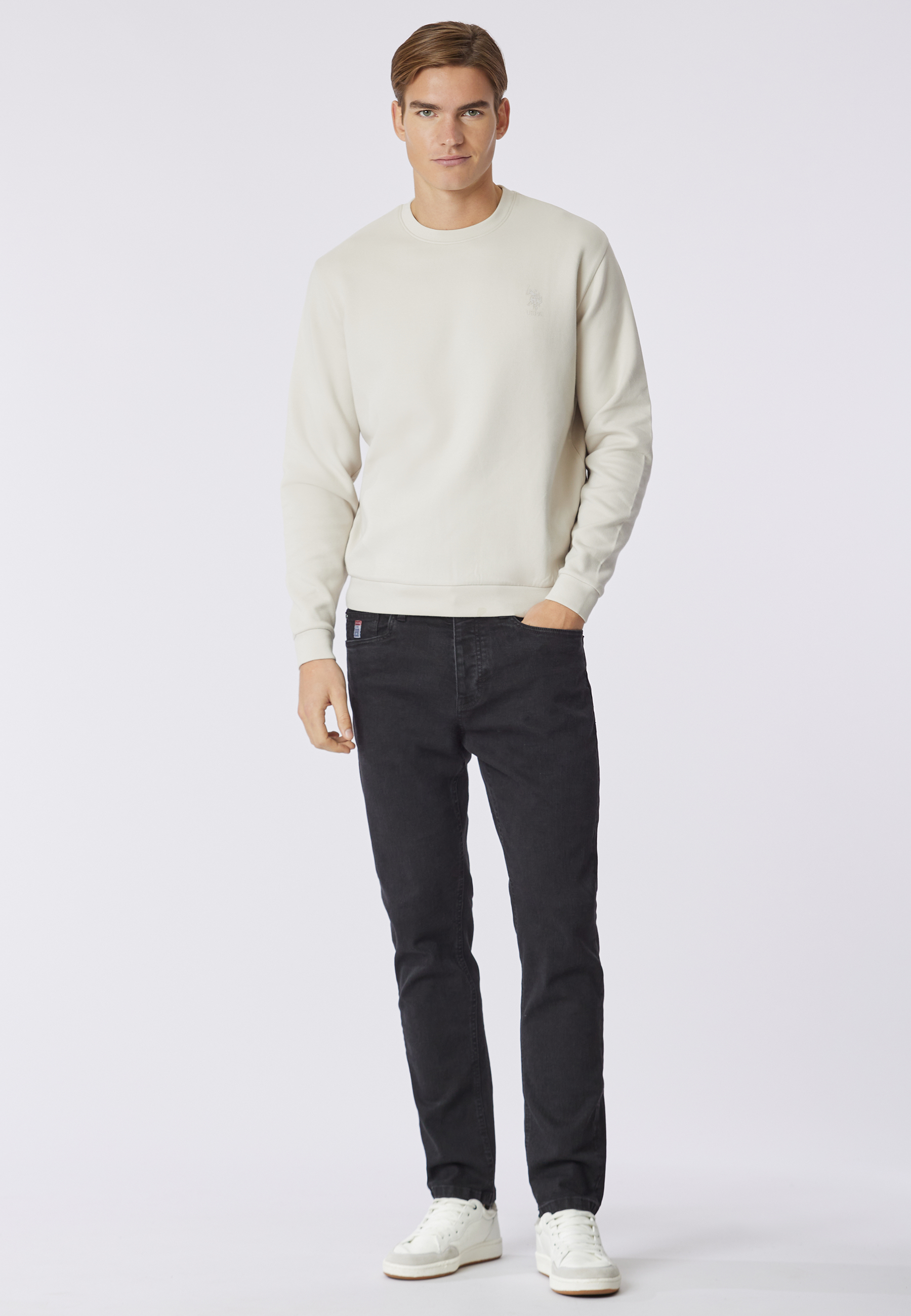 Felpa girocollo in misto cotone e scuba fleece