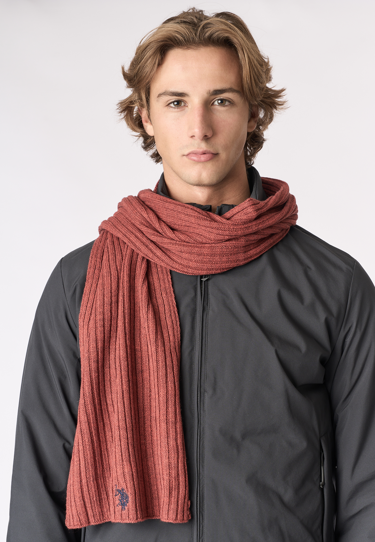 Sciarpa in maglia a coste con logo