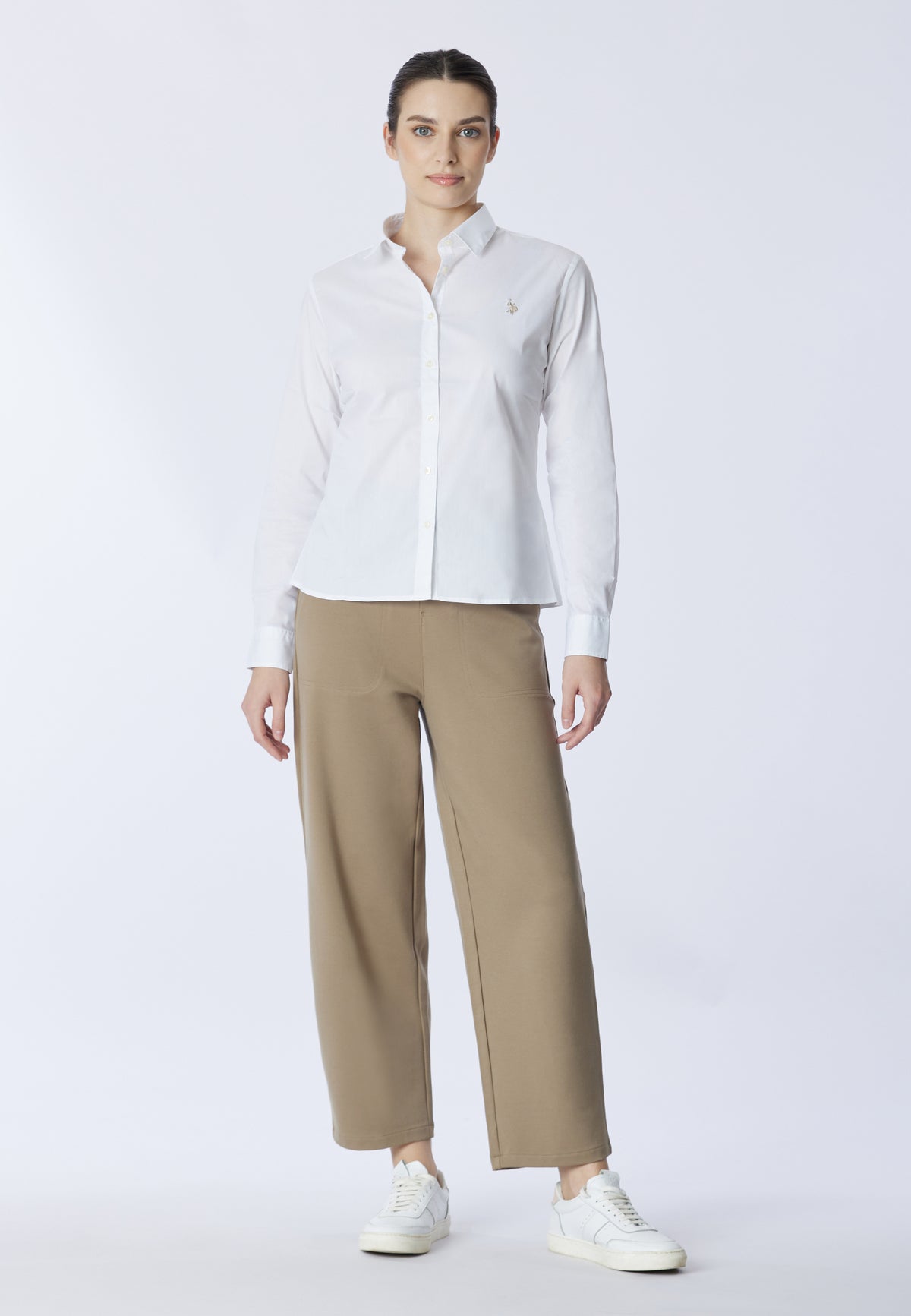 Camicia misto cotone stretch popeline con ricamo