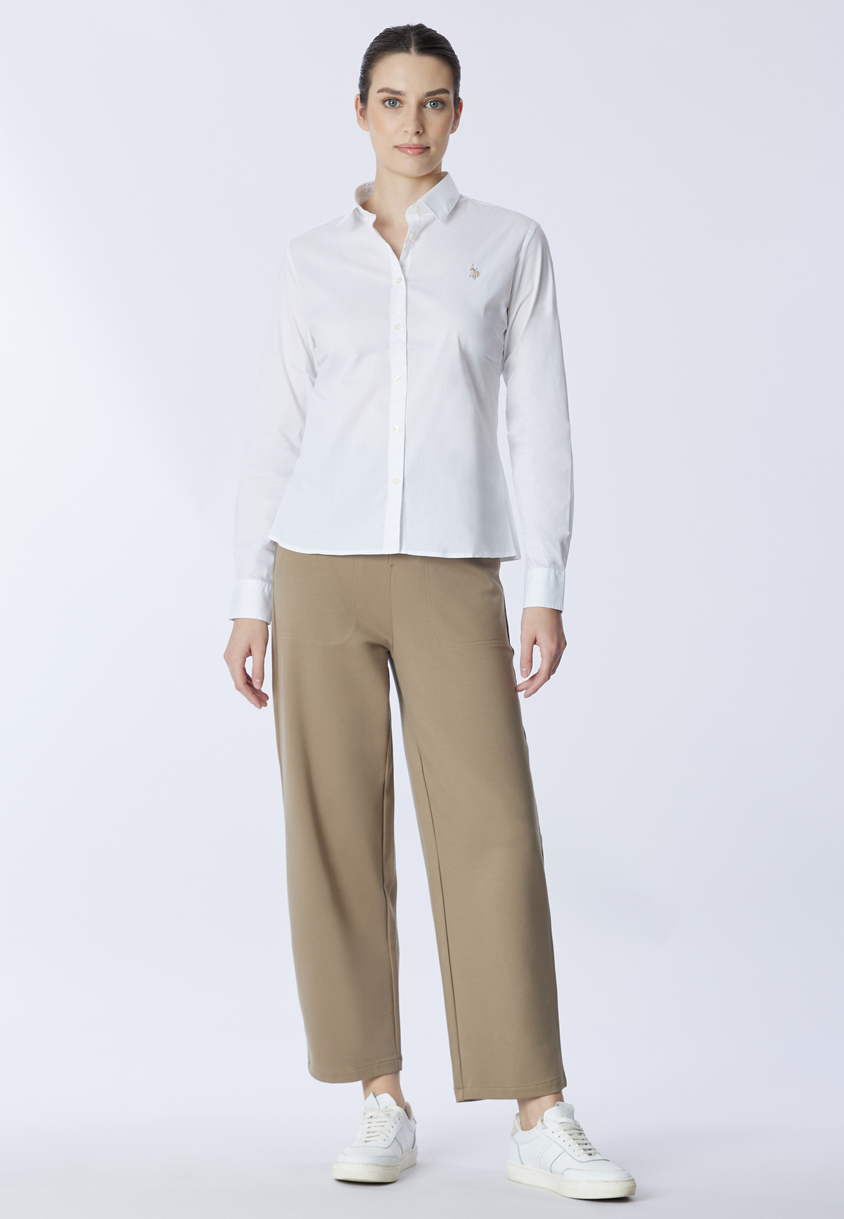Camicia misto cotone stretch popeline con ricamo