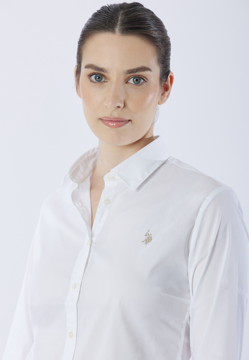 Camicia misto cotone stretch popeline con ricamo