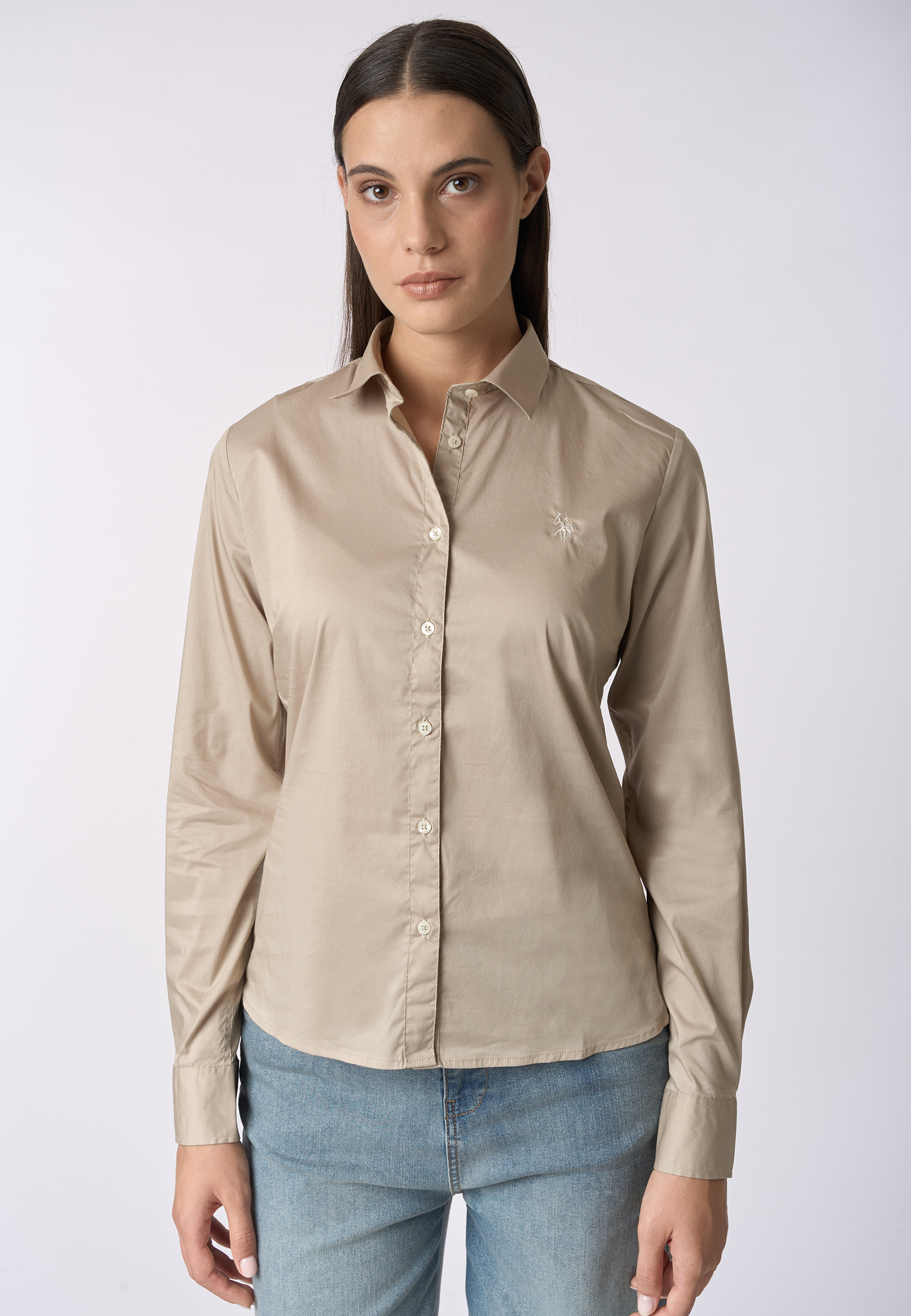 Camicia misto cotone stretch popeline con ricamo