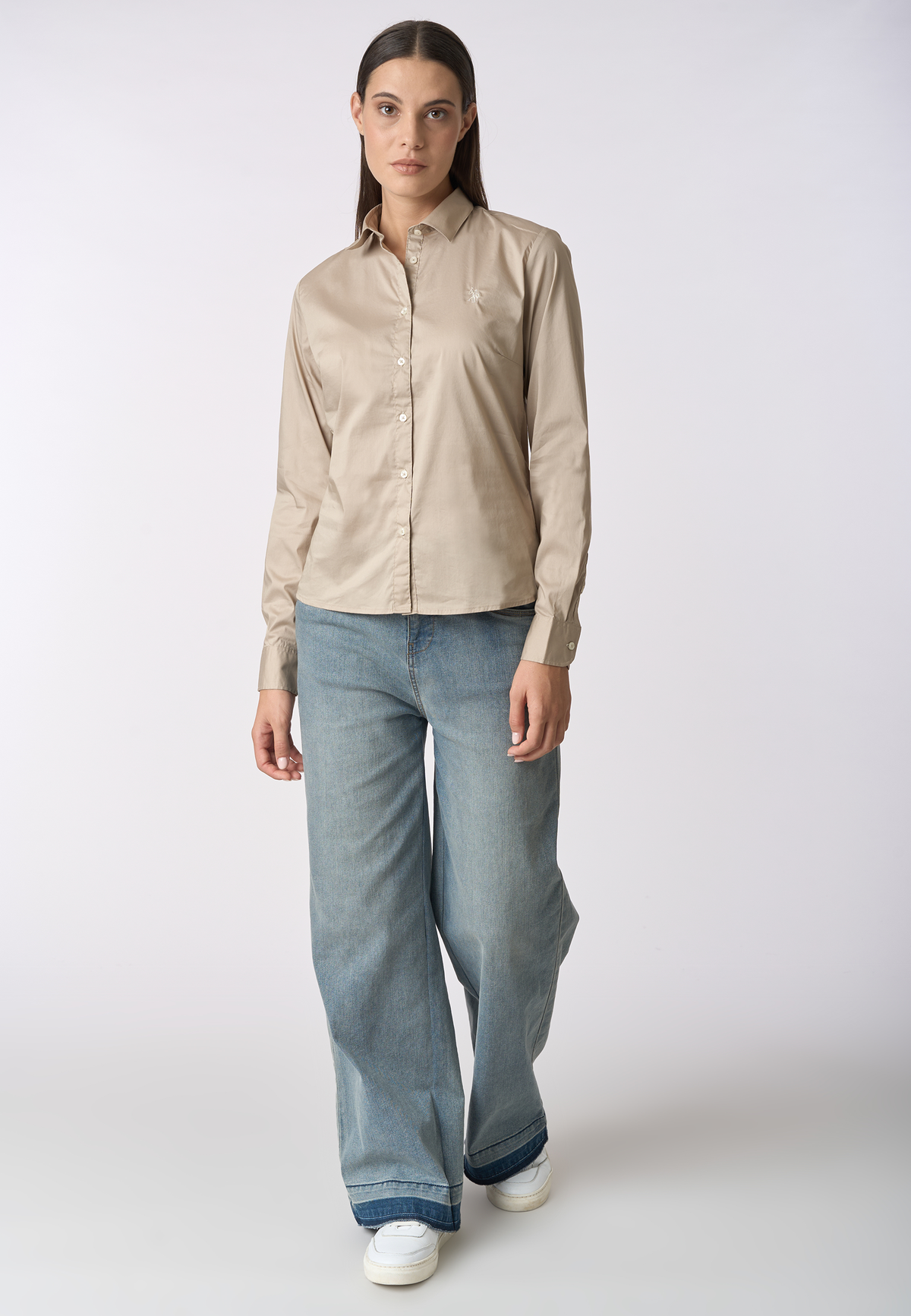 Camicia misto cotone stretch popeline con ricamo