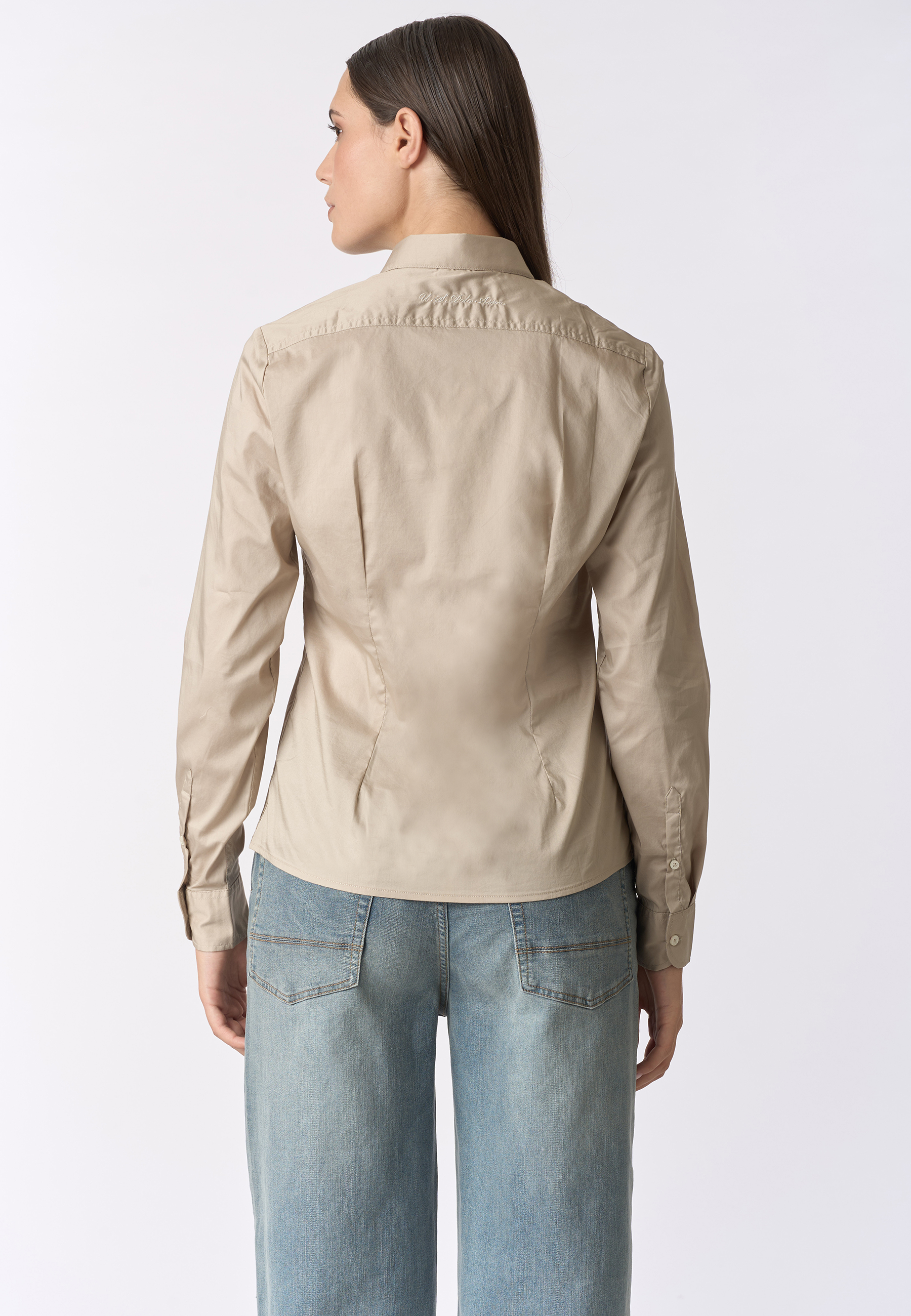 Camicia misto cotone stretch popeline con ricamo