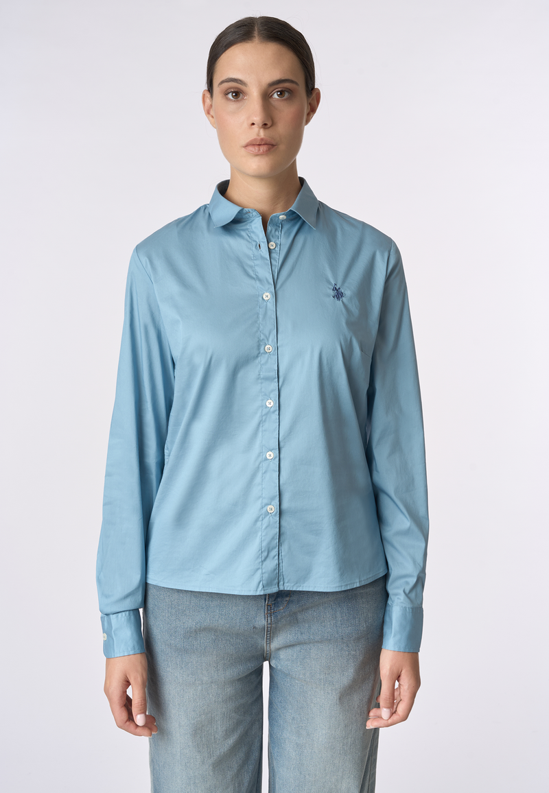 Camicia misto cotone stretch popeline con ricamo