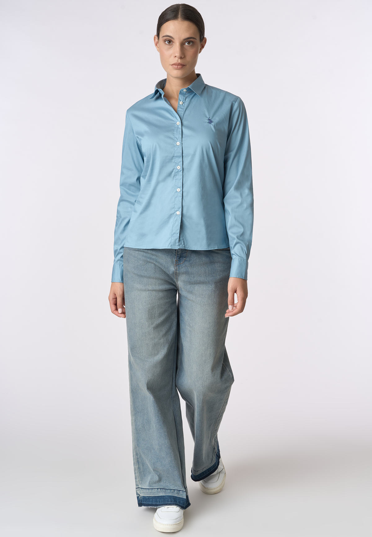 Camicia misto cotone stretch popeline con ricamo