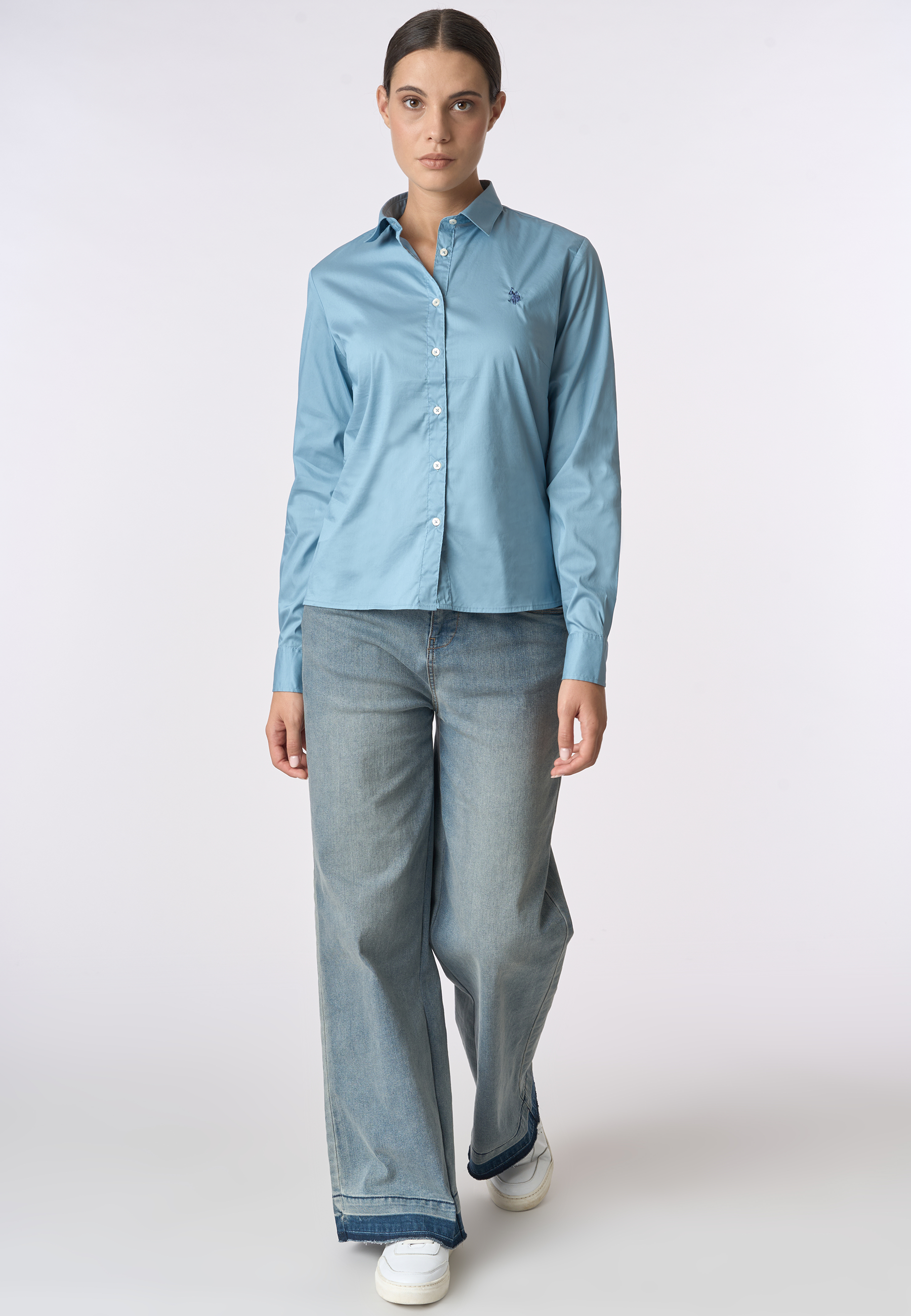 Camicia misto cotone stretch popeline con ricamo