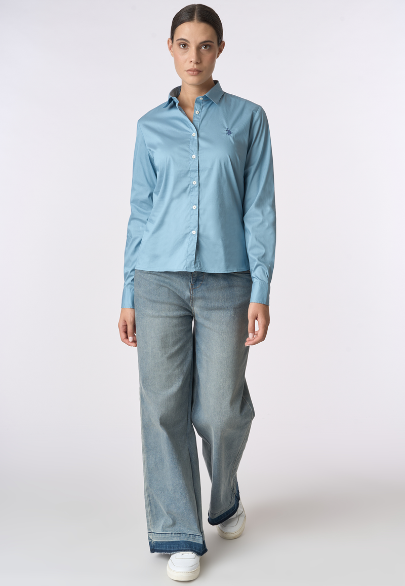 Camicia misto cotone stretch popeline con ricamo