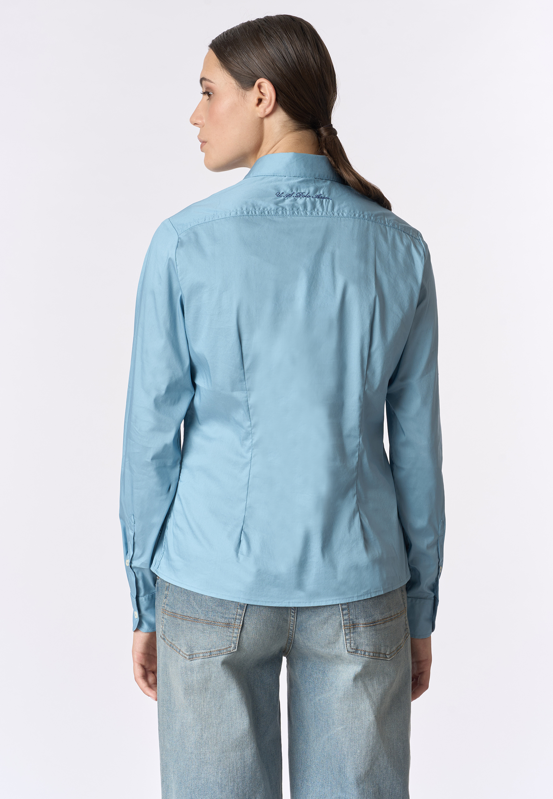 Camicia misto cotone stretch popeline con ricamo