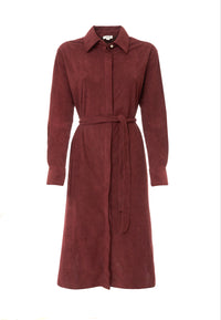 Abito midi chemisier in velluto con cintura