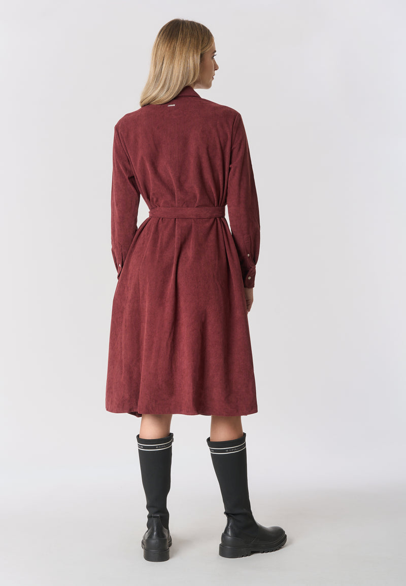 Abito midi chemisier in velluto con cintura