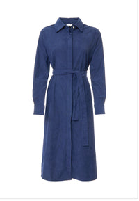 Abito midi chemisier in velluto con cintura