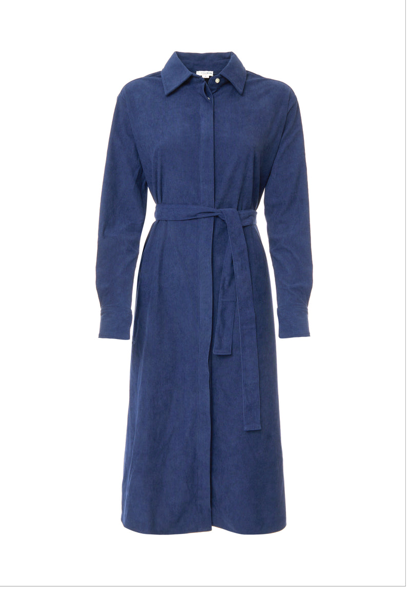 Abito midi chemisier in velluto con cintura