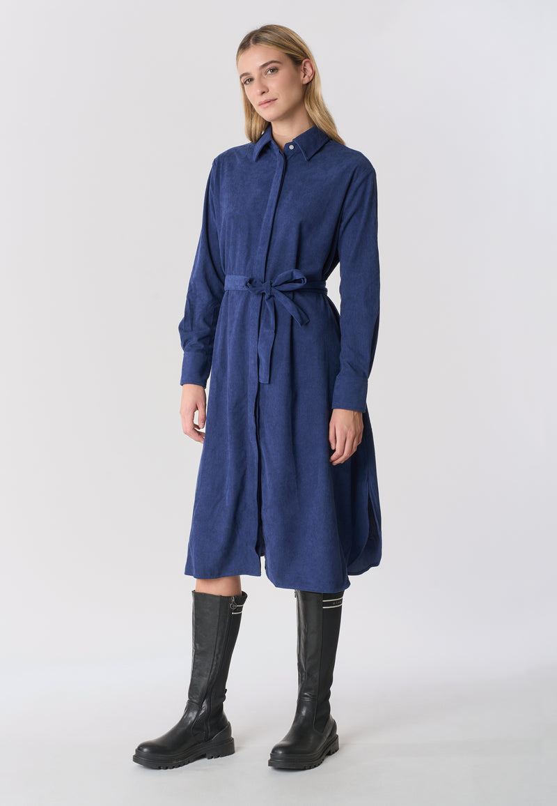 Abito midi chemisier in velluto con cintura