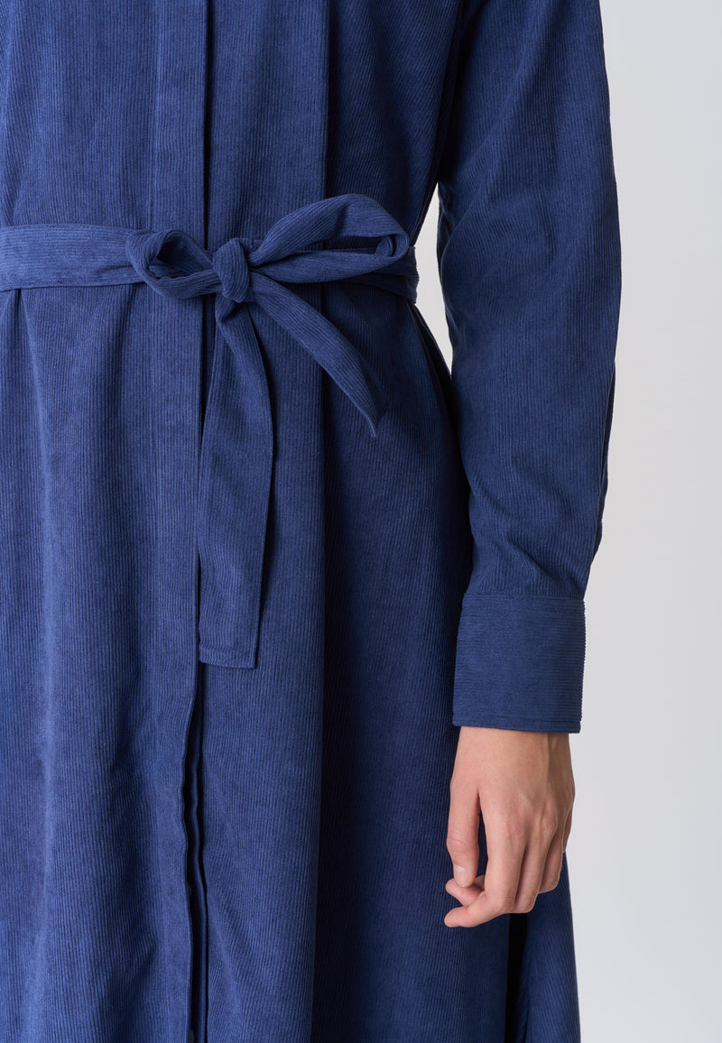 Abito midi chemisier in velluto con cintura