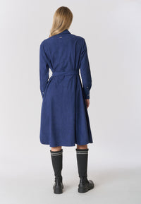 Abito midi chemisier in velluto con cintura