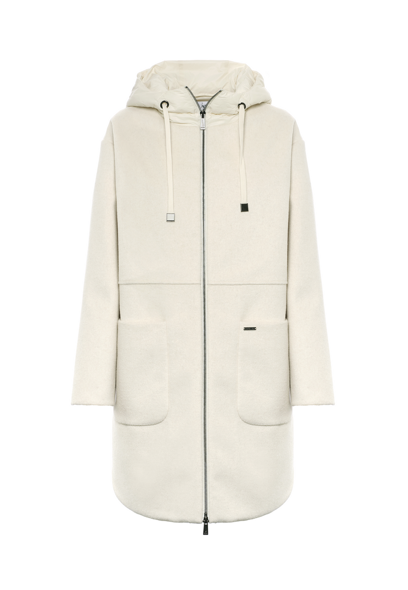 Giacca lunga con cappuccio in misto lana