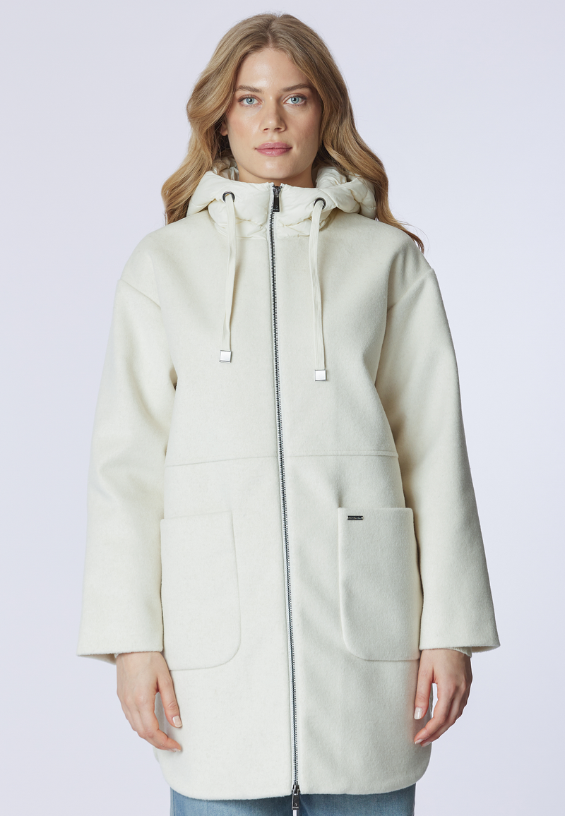 Giacca lunga con cappuccio in misto lana