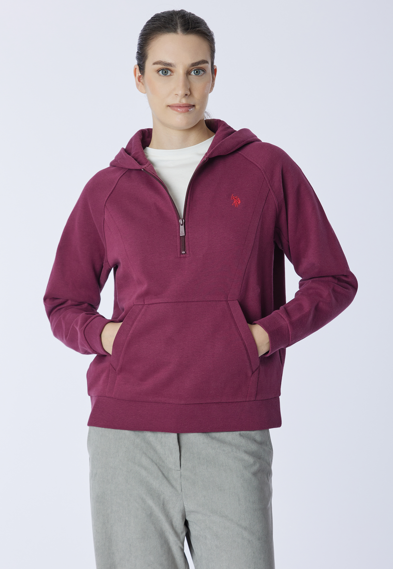 Felpa con cappuccio e zip un quarto