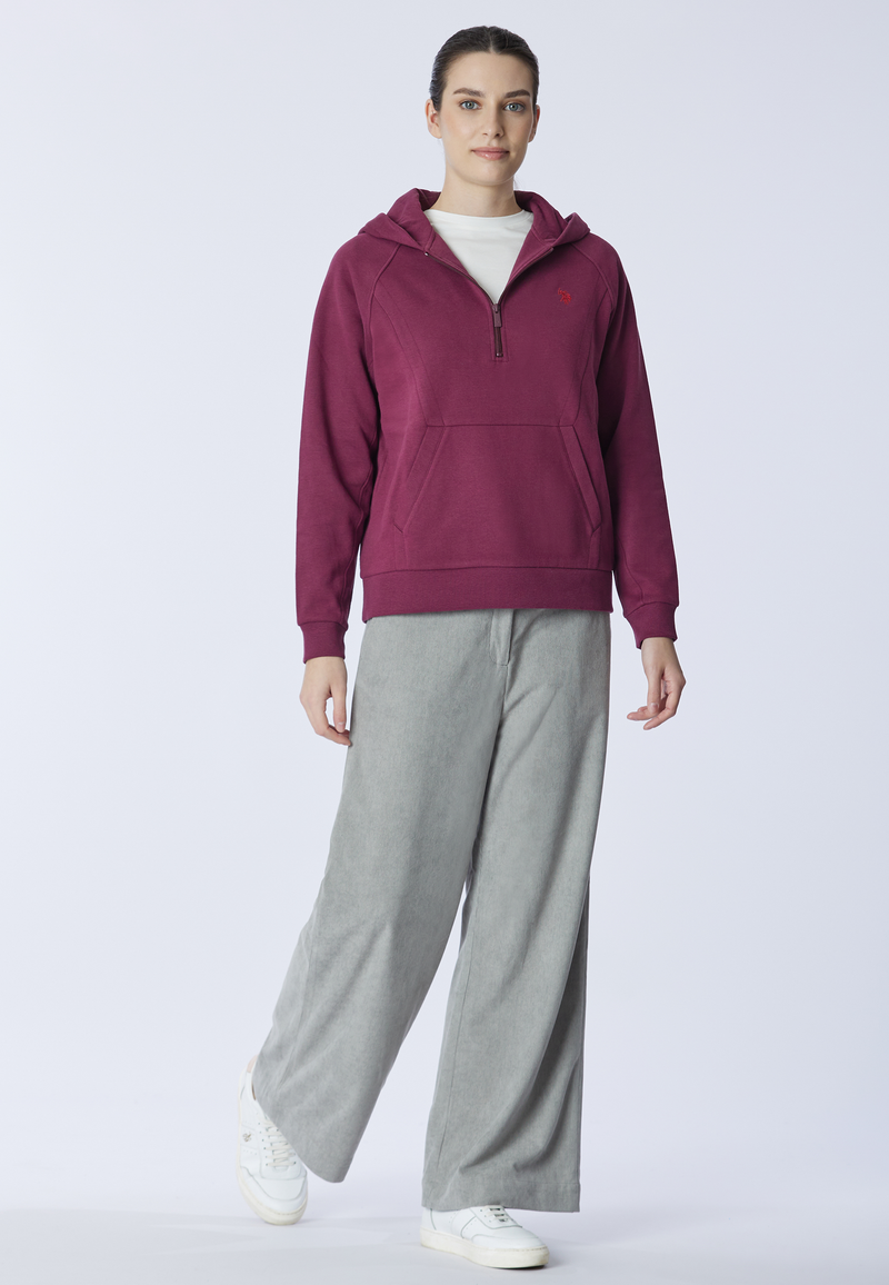 Felpa con cappuccio e zip un quarto