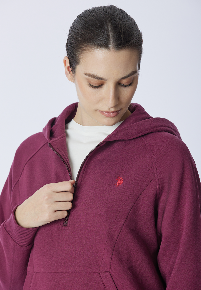 Felpa con cappuccio e zip un quarto