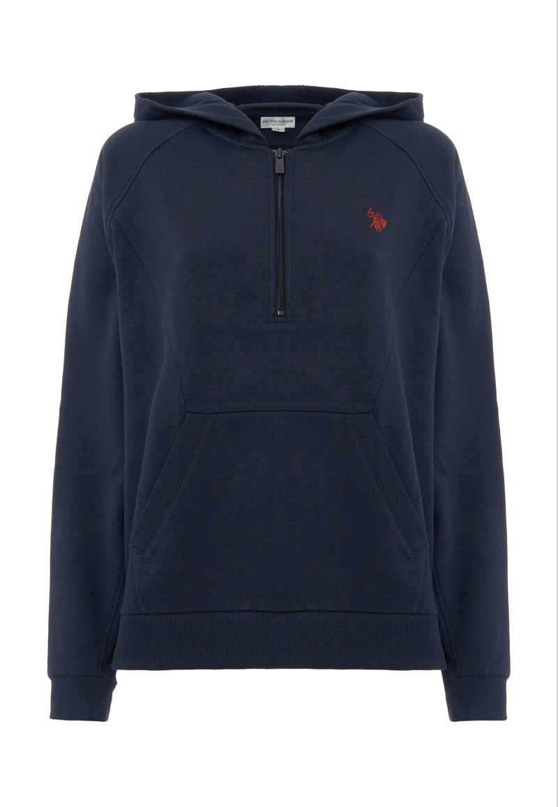 Felpa con cappuccio e zip un quarto