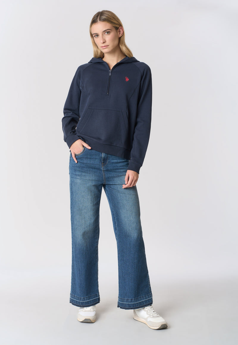 Felpa con cappuccio e zip un quarto