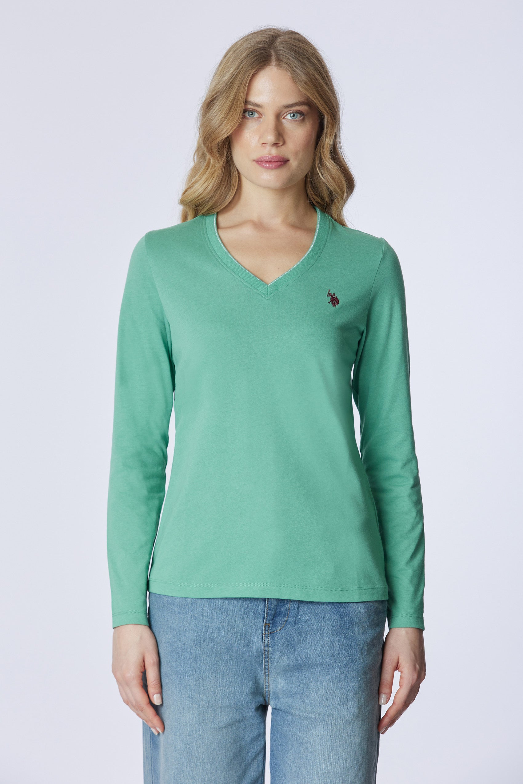 T-shirt a maniche lunghe scollo a V