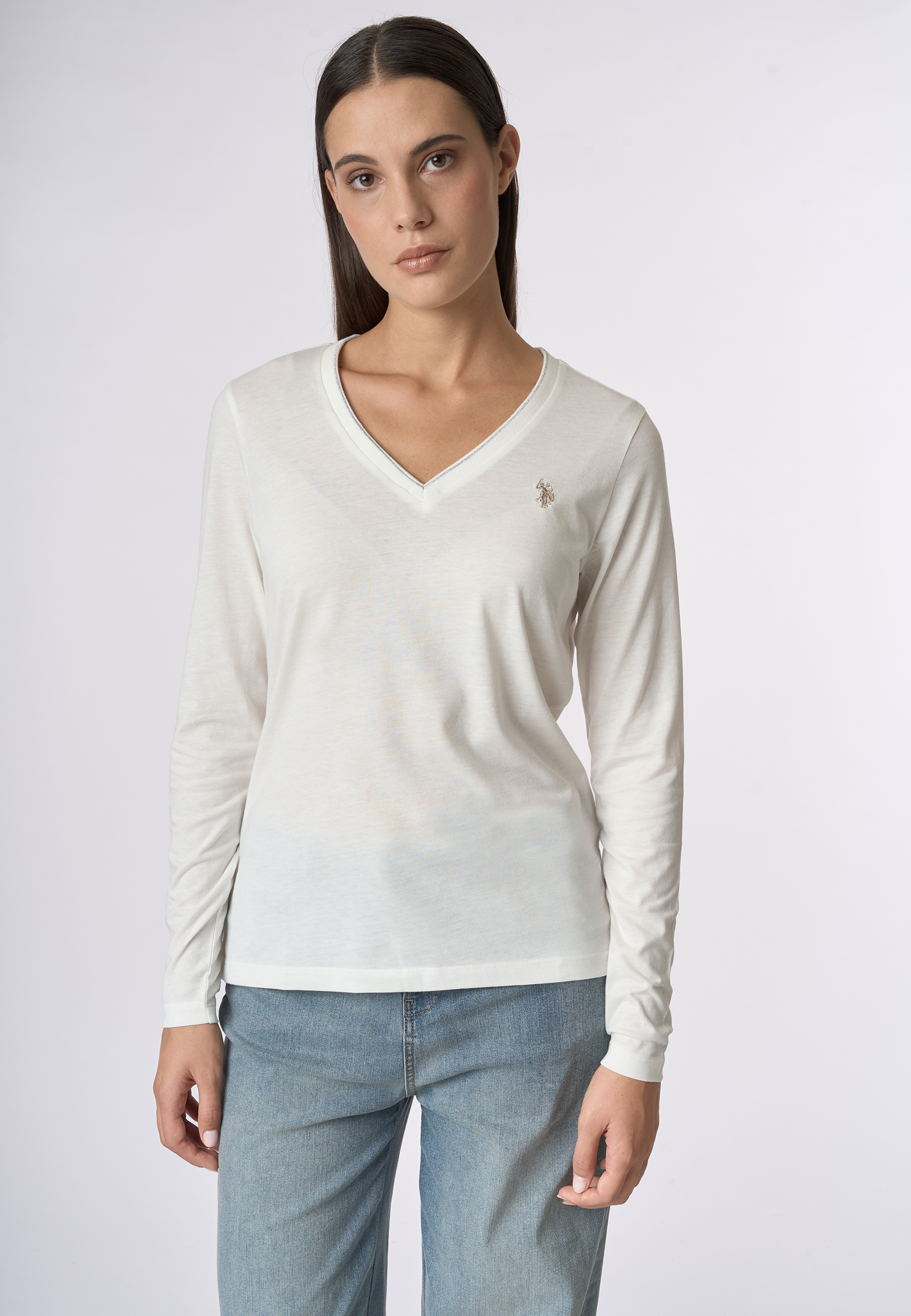 T-shirt a maniche lunghe scollo a V