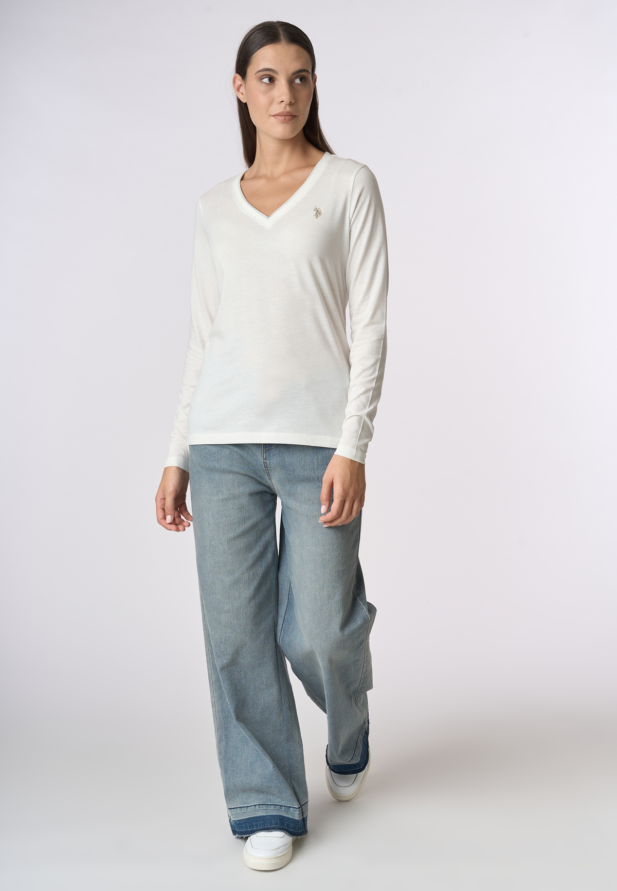 T-shirt a maniche lunghe scollo a V