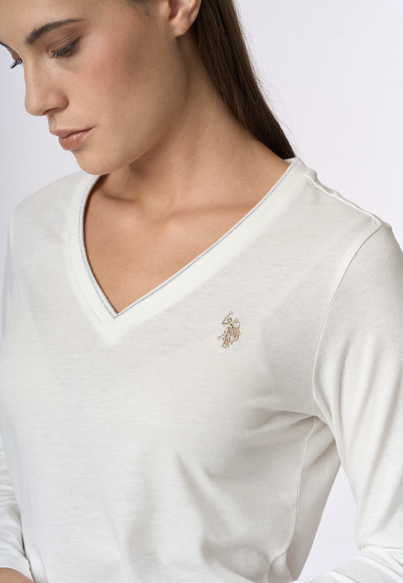 T-shirt a maniche lunghe scollo a V