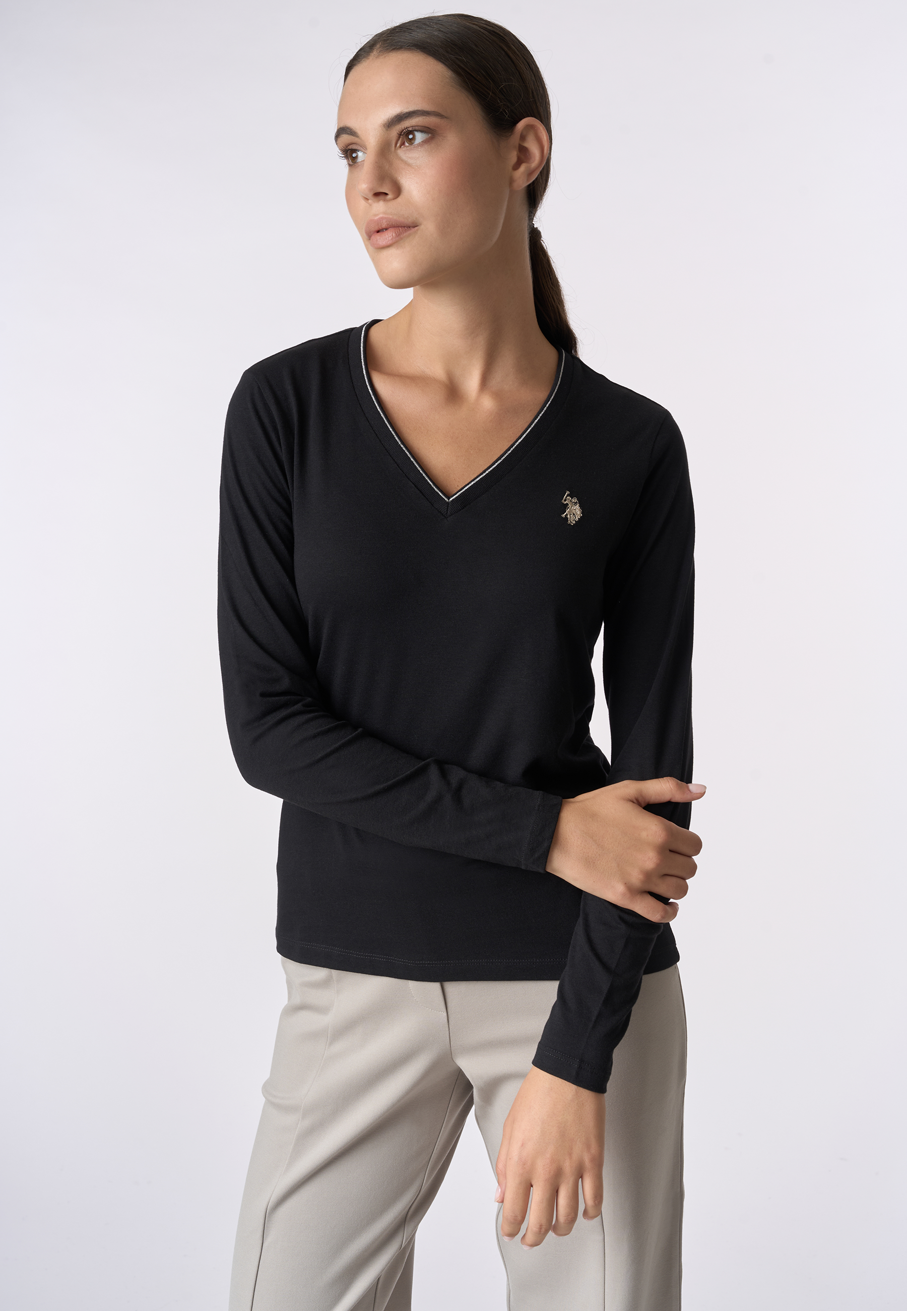 T-shirt a maniche lunghe scollo a V