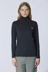 T-shirt con collo dolcevita in misto cotone e modale