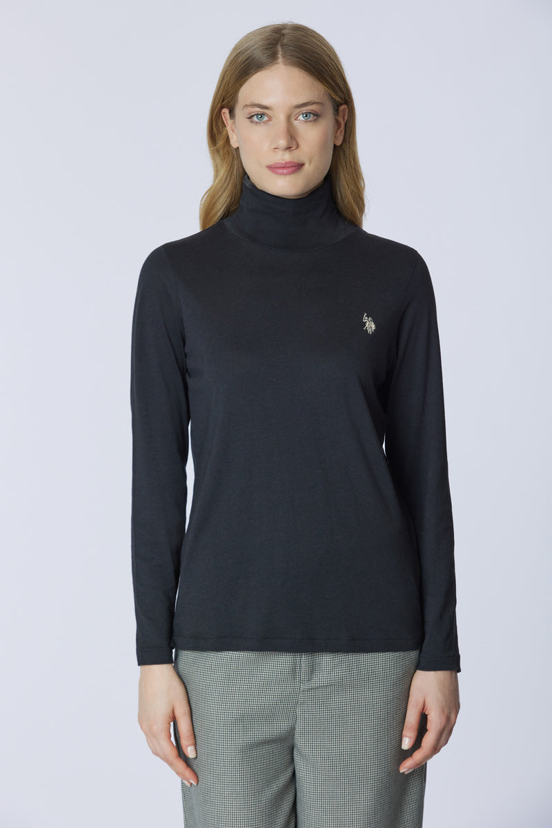 T-shirt con collo dolcevita in misto cotone e modale