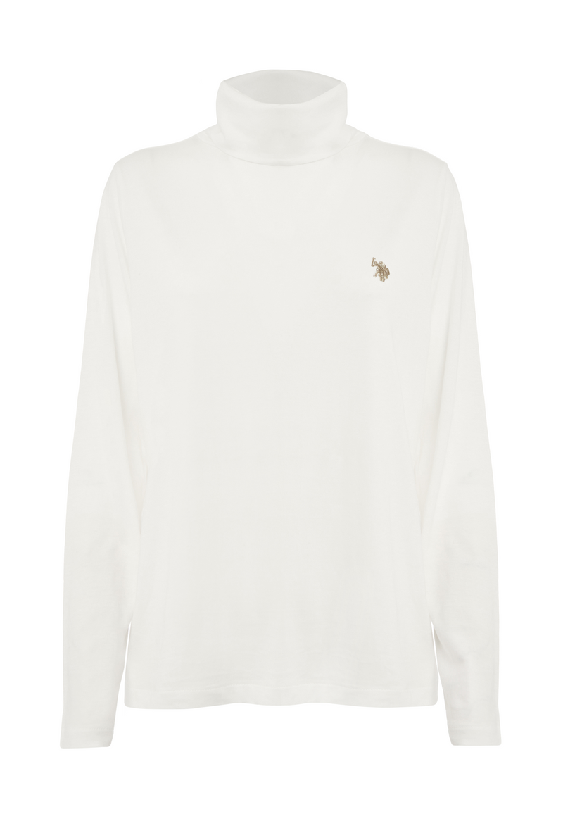 T-shirt con collo dolcevita in misto cotone e modale