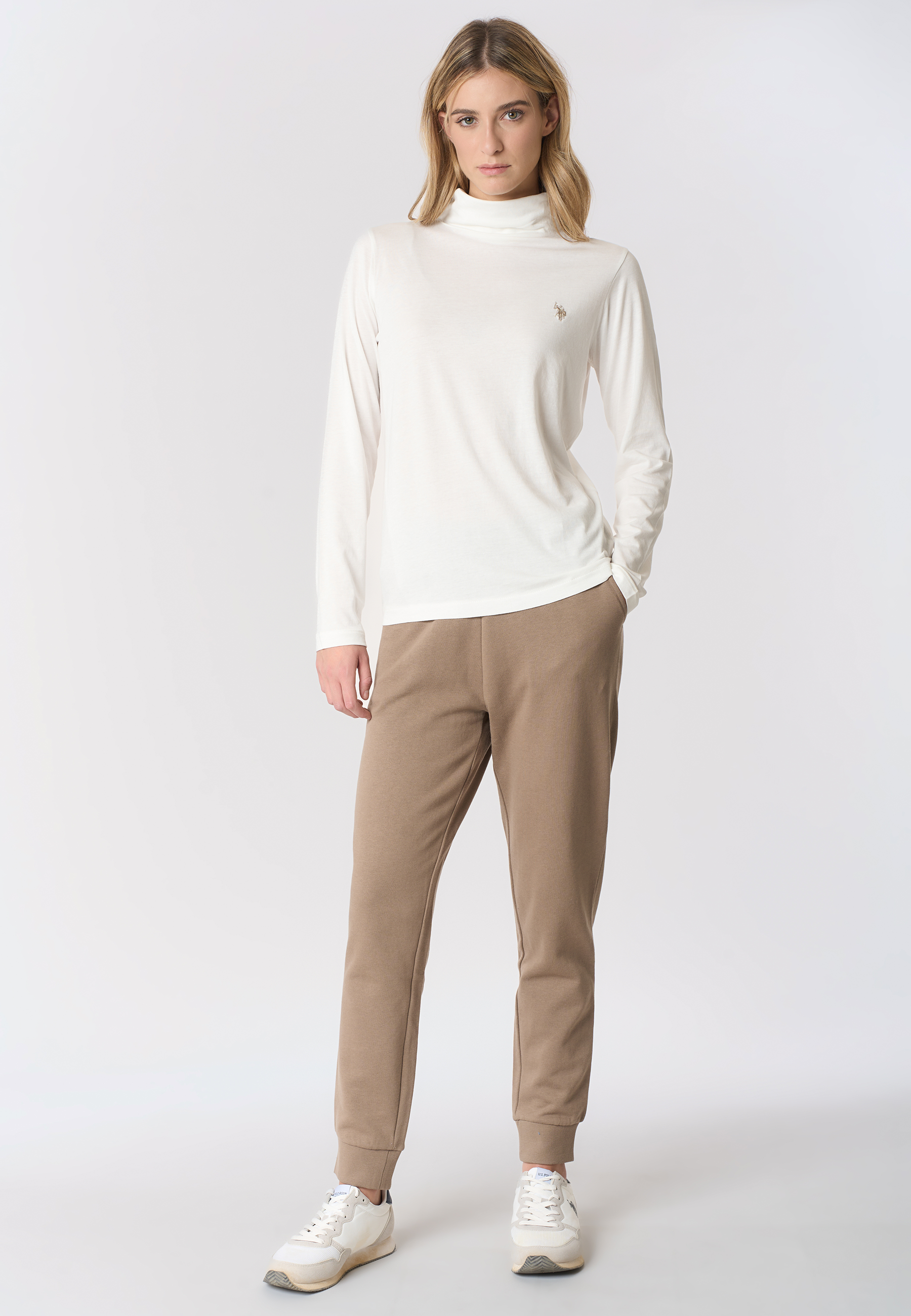 T-shirt con collo dolcevita in misto cotone e modale