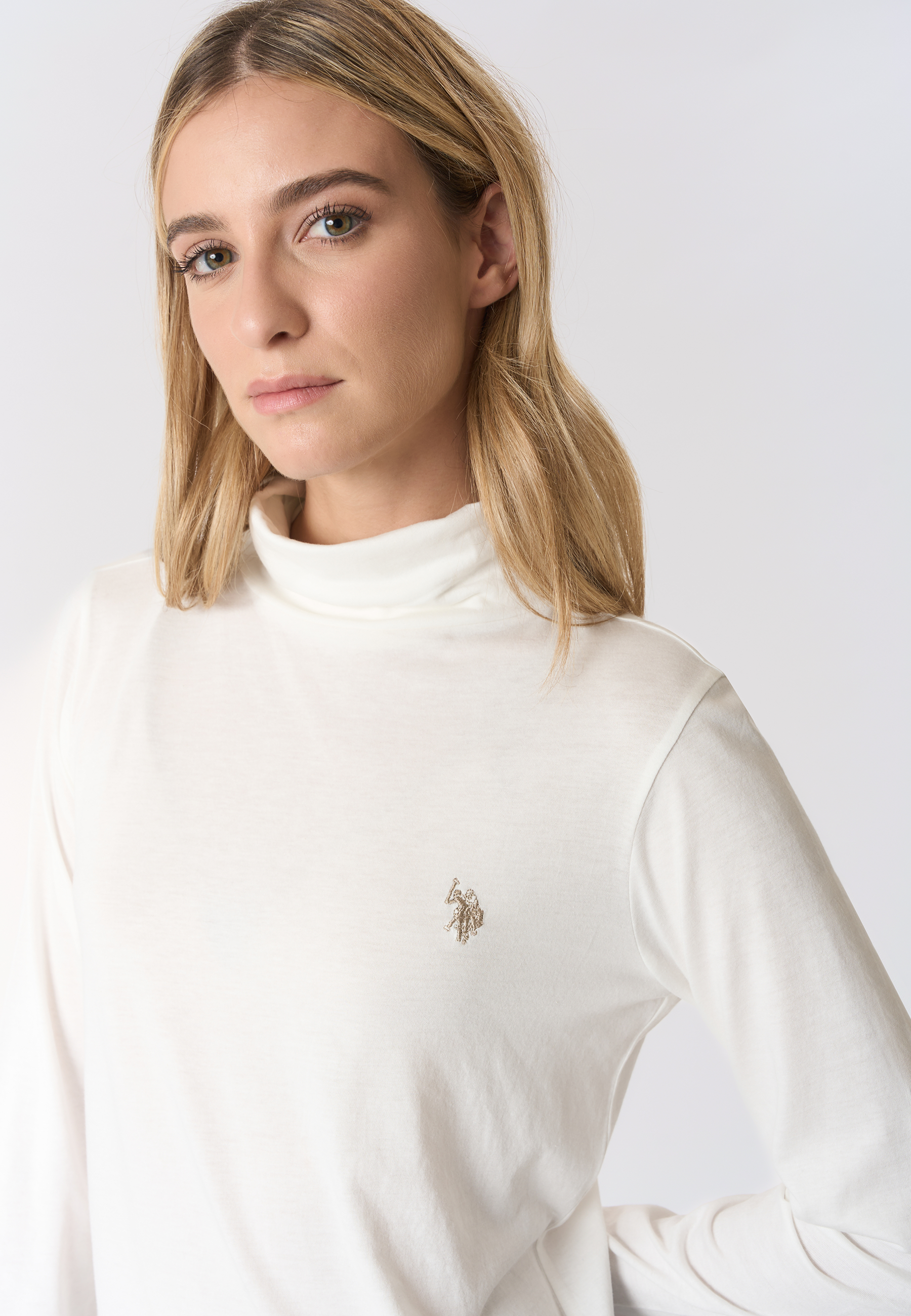 T-shirt con collo dolcevita in misto cotone e modale