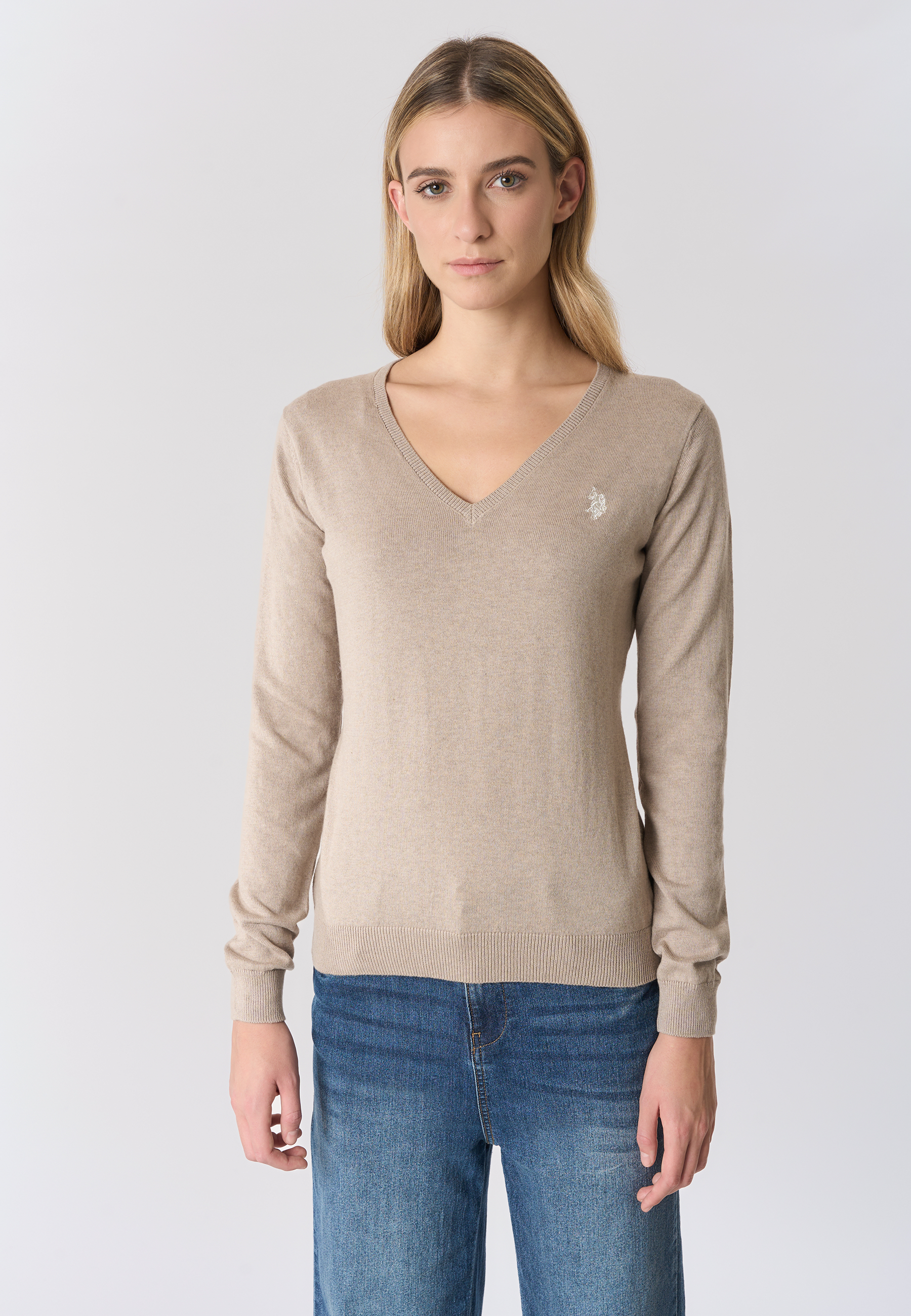Maglia con scollo a V cotone e cashmere