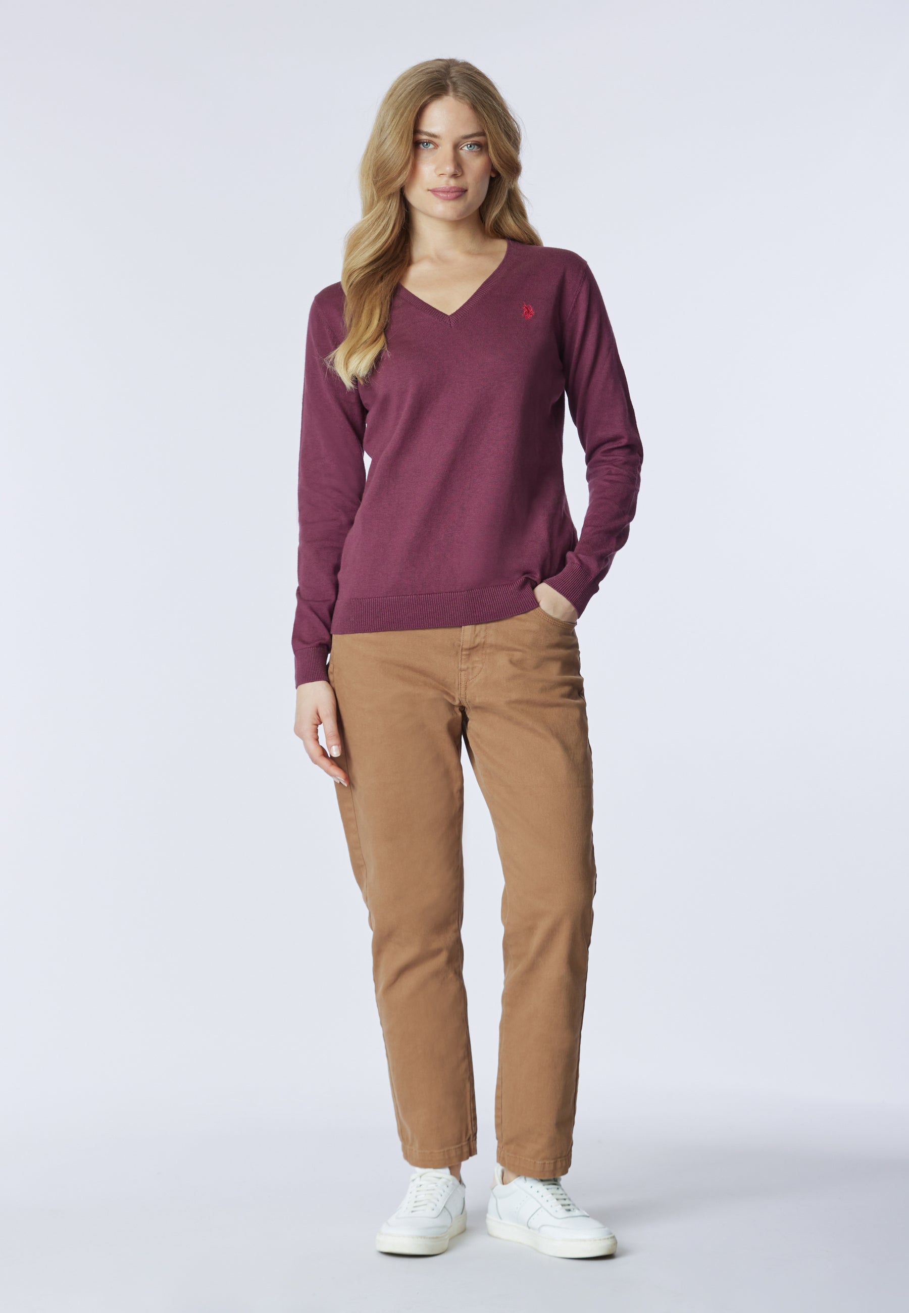Maglia con scollo a V cotone e cashmere