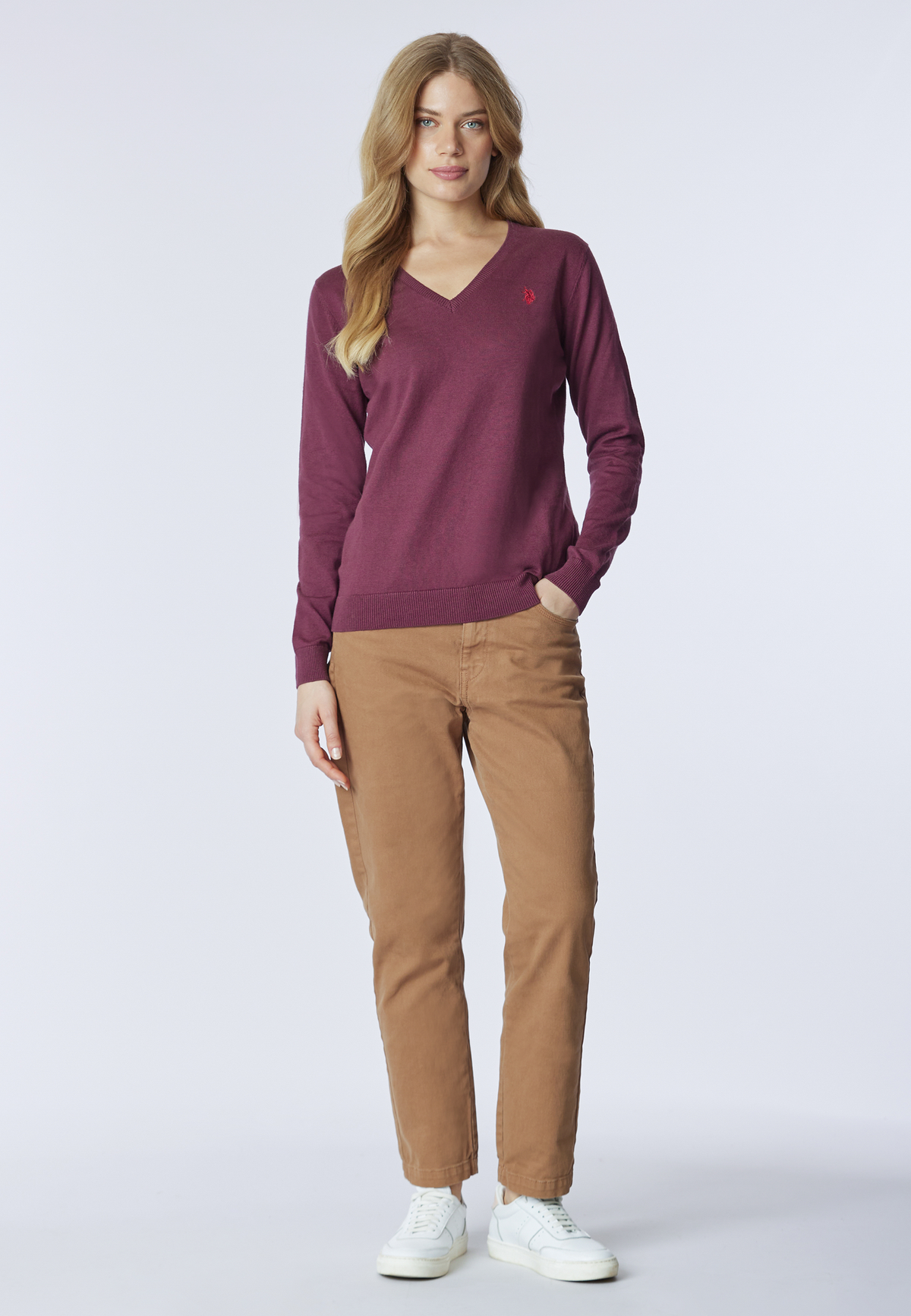 Maglia con scollo a V cotone e cashmere