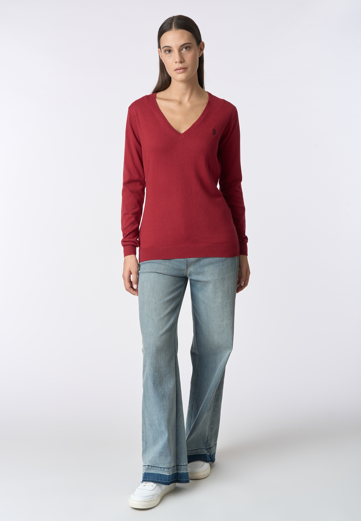 Maglia con scollo a V cotone e cashmere