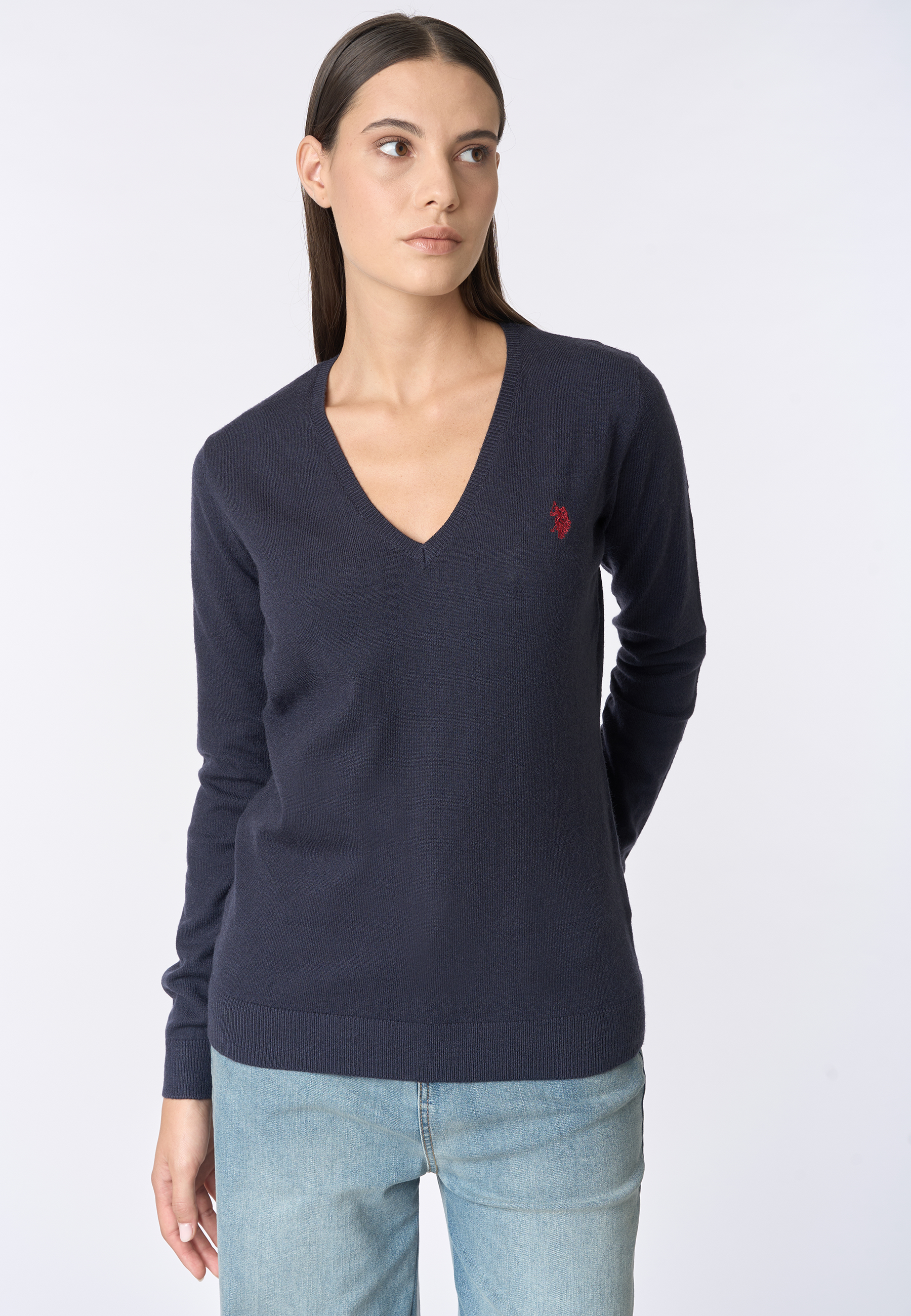 Maglia con scollo a V cotone e cashmere
