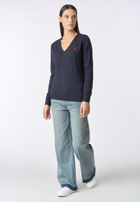 Maglia con scollo a V cotone e cashmere