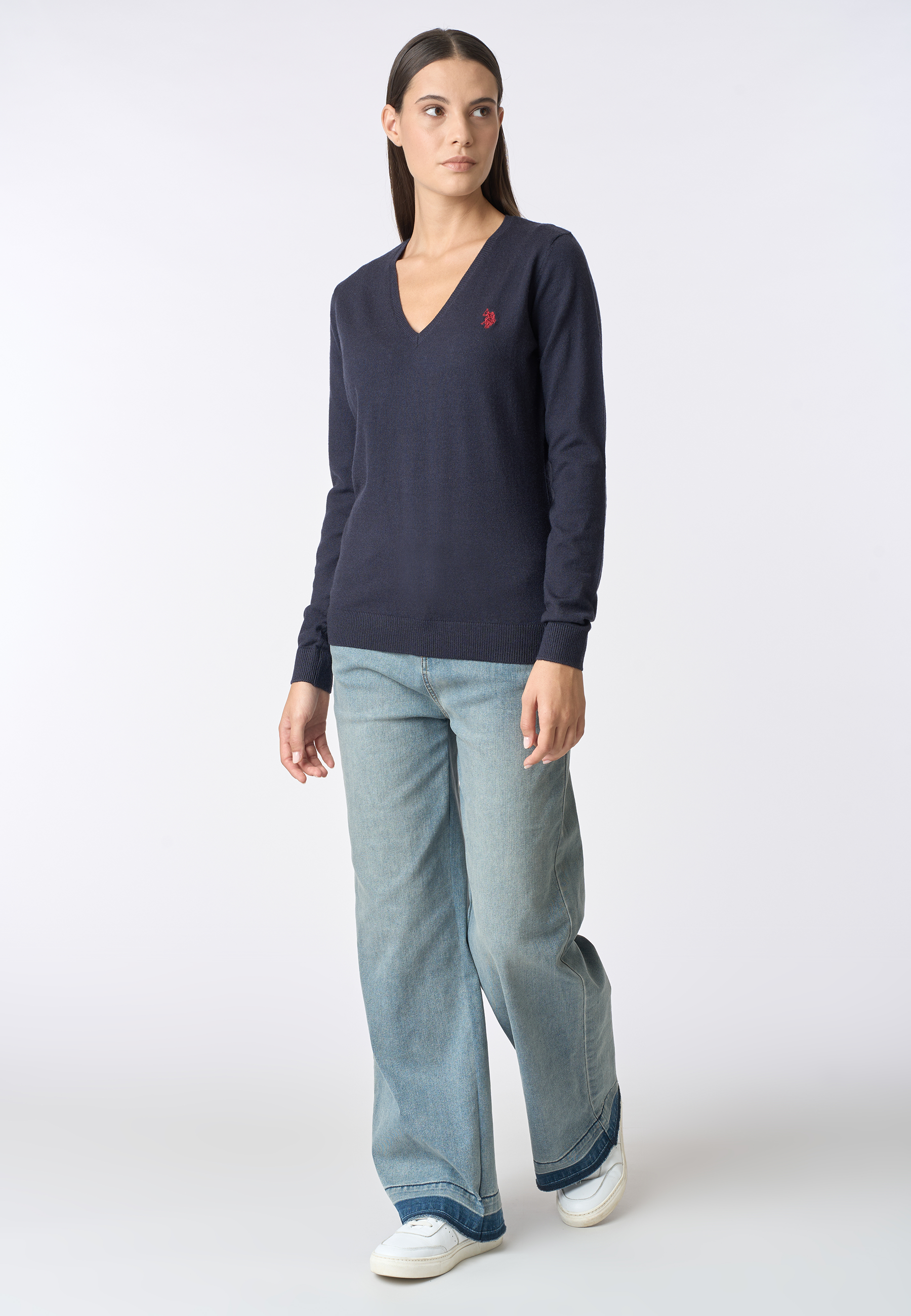 Maglia con scollo a V cotone e cashmere