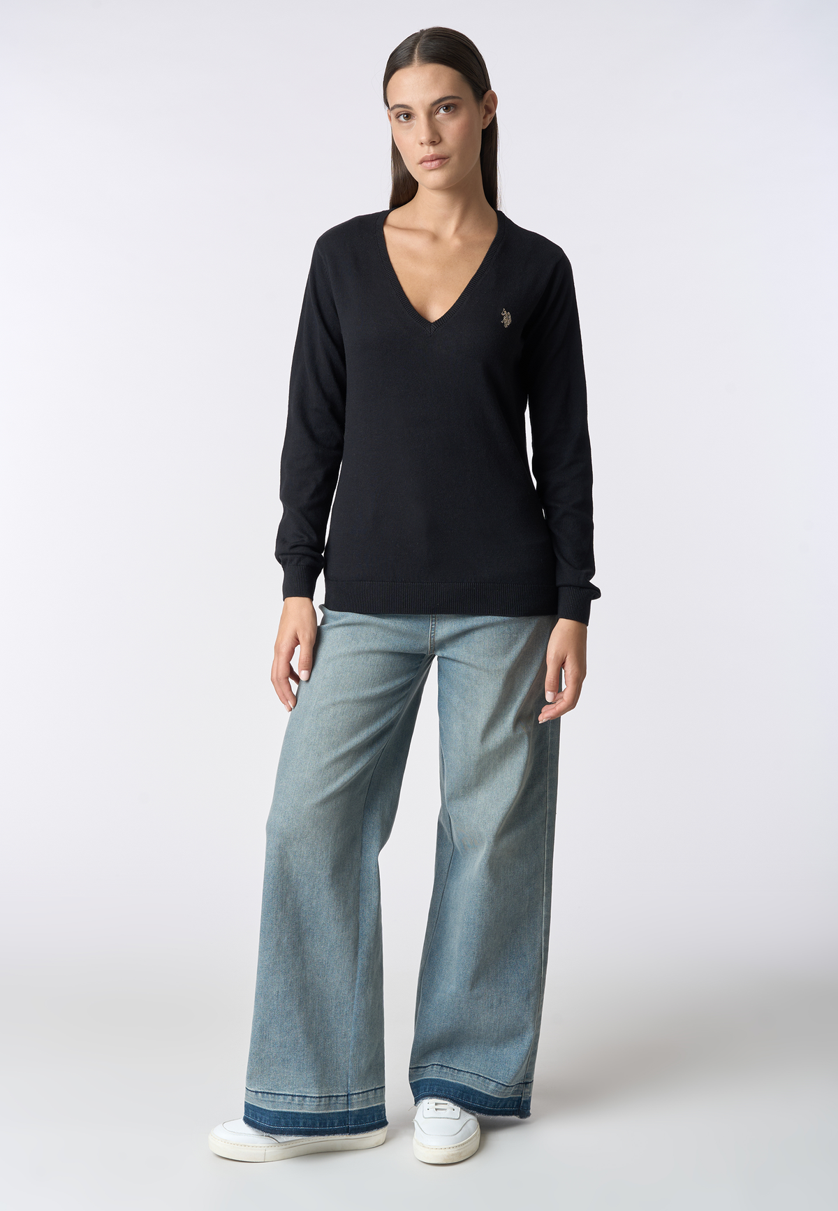 Maglia con scollo a V cotone e cashmere