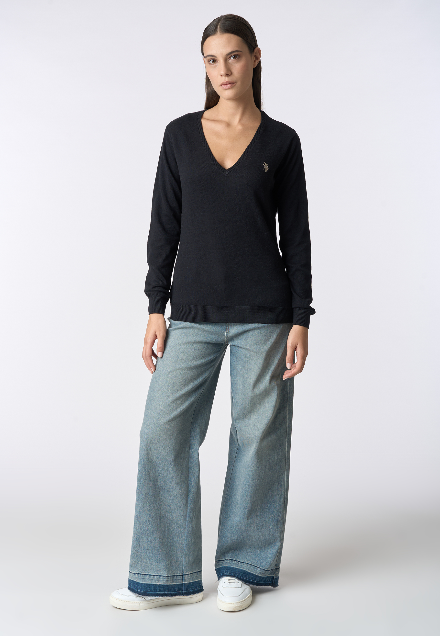Maglia con scollo a V cotone e cashmere