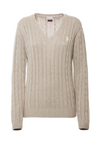 Maglia scollo a V a treccia in cotone e cashmere