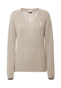 Maglia scollo a V a treccia in cotone e cashmere