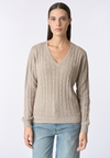 Maglia scollo a V a treccia in cotone e cashmere